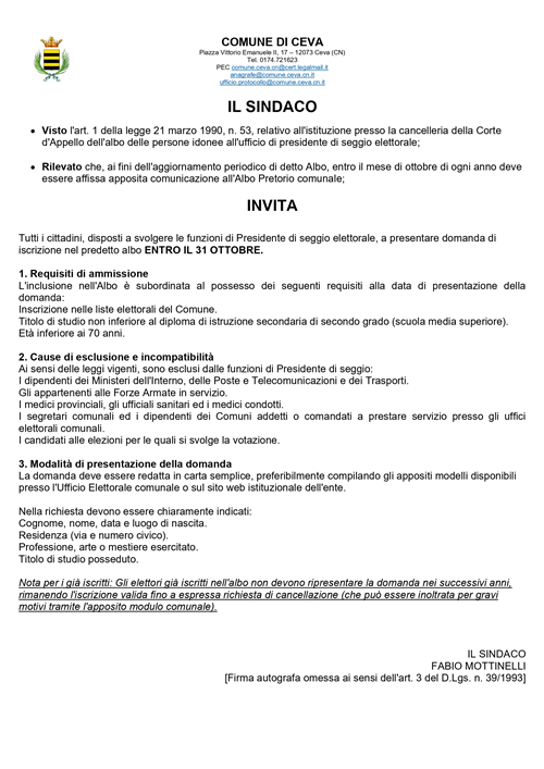 AVVISO PUBBLICO: Aggiornamento Albi Elettorali 2026