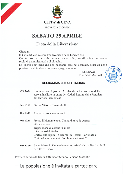 25 Aprile 2026 -  Cerimonia in occasione della Festa della Liberazione